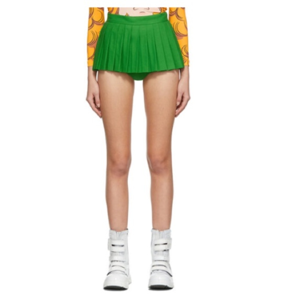 Green Pleated Mini Skirt